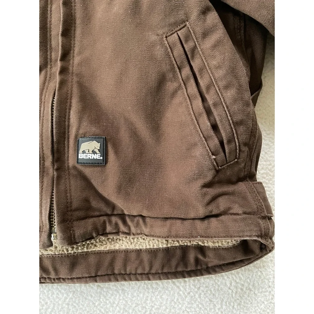 Berne Toddler 4T Workwear Jacket Brown Sherpa Lined Hooded Canvas BHJ42TBB
